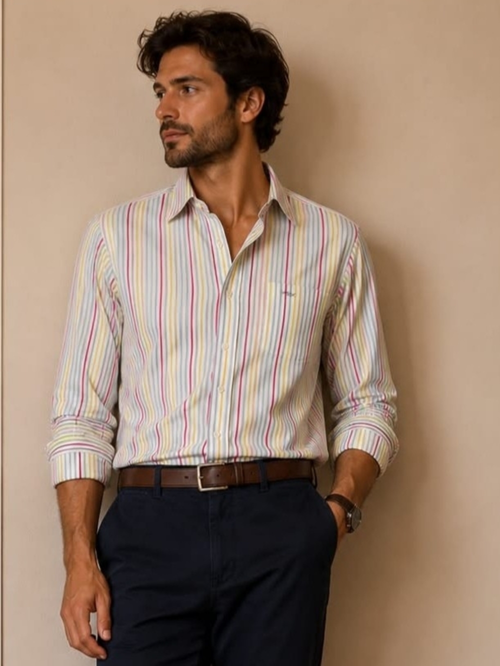 Paul & Shark Multicolor Pastel Stripe Cotton Shirt size 43